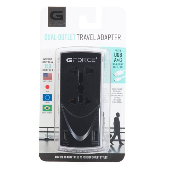 G-FORCE Black Dual Outlet Travel Adapter - Picture 1 of 1